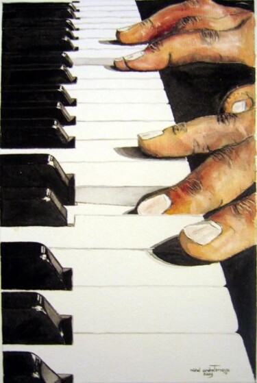 Painting titled "LE PIANISTE" by Michel Cendra-Terrassa, Original Artwork