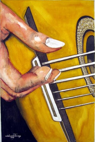 Malerei mit dem Titel "GUITARE...MAIN DROI…" von Michel Cendra-Terrassa, Original-Kunstwerk