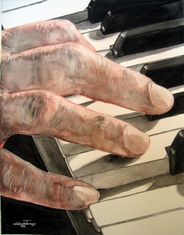 Painting titled "PIANO...MAIN DROITE" by Michel Cendra-Terrassa, Original Artwork
