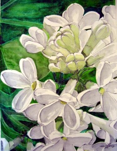 Painting titled "LE LILAS BLANC" by Michel Cendra-Terrassa, Original Artwork