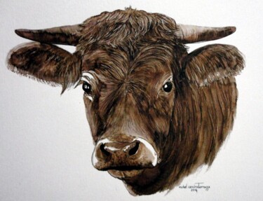 Painting titled "VACHE 15" by Michel Cendra-Terrassa, Original Artwork, Watercolor