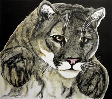 Painting titled "LE PUMA" by Michel Cendra-Terrassa, Original Artwork, Watercolor