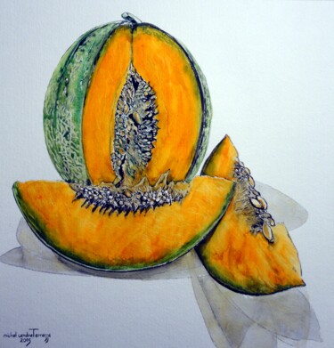 Peinture intitulée "MELON  MÛR" par Michel Cendra-Terrassa, Œuvre d'art originale, Aquarelle