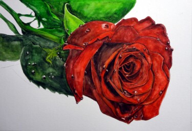 Malerei mit dem Titel "ROSE ROUGE" von Michel Cendra-Terrassa, Original-Kunstwerk, Aquarell