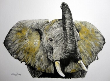 Painting titled "PACHYDERME" by Michel Cendra-Terrassa, Original Artwork, Watercolor