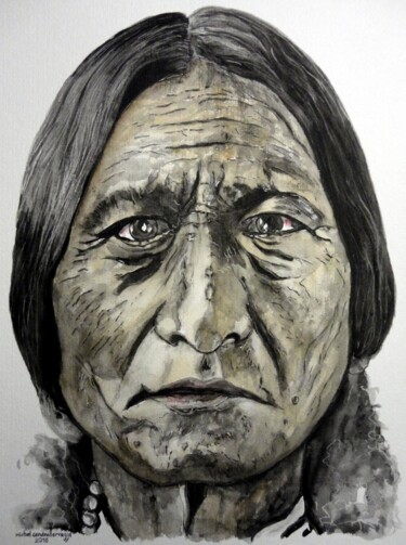 Painting titled "SITTING  BULL" by Michel Cendra-Terrassa, Original Artwork, Watercolor