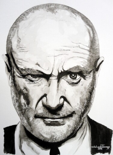 Painting titled "PHIL COLLINS" by Michel Cendra-Terrassa, Original Artwork, Watercolor