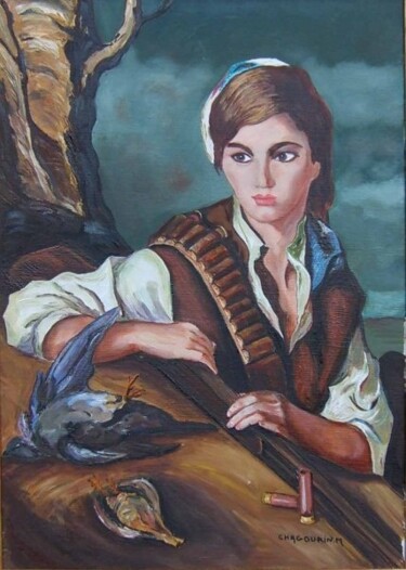Peinture intitulée "La chasseresse" par Michel Chagourin, Œuvre d'art originale