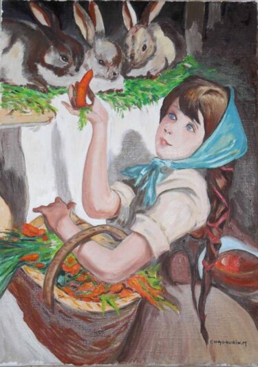 Peinture intitulée "Petite fille aux la…" par Michel Chagourin, Œuvre d'art originale