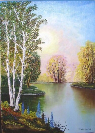 Peinture intitulée "Lac" par Michel Chagourin, Œuvre d'art originale