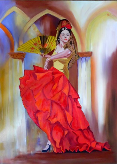 Peinture intitulée "Danseuse Espagnole" par Michel Chagourin, Œuvre d'art originale, Huile