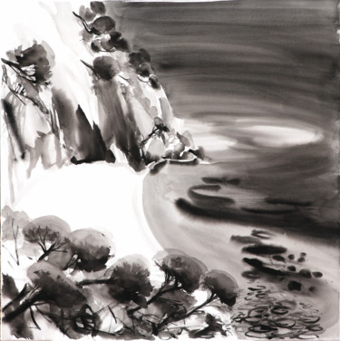 Pintura titulada "Crique en Méditerra…" por Michel Charrier, Obra de arte original, Témpera Montado en Bastidor de camilla d…