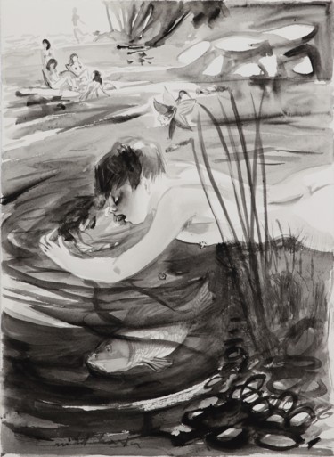 Peinture intitulée "Narcisse découvre s…" par Michel Charrier, Œuvre d'art originale, Tempera