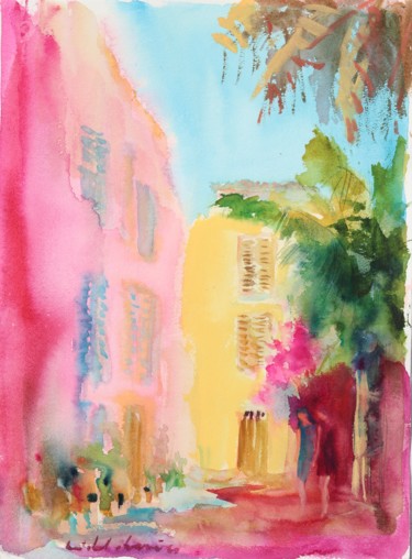 Painting titled "Ruelle d'un village…" by Michel Charrier, Original Artwork, Watercolor