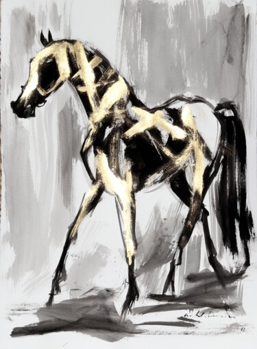 Ζωγραφική με τίτλο "Mon beau cheval ara…" από Michel Charrier, Αυθεντικά έργα τέχνης, Τέμπερα