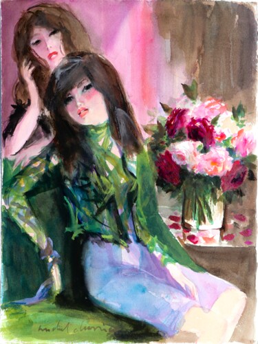 Painting titled "Elle et son amie Ch…" by Michel Charrier, Original Artwork, Watercolor