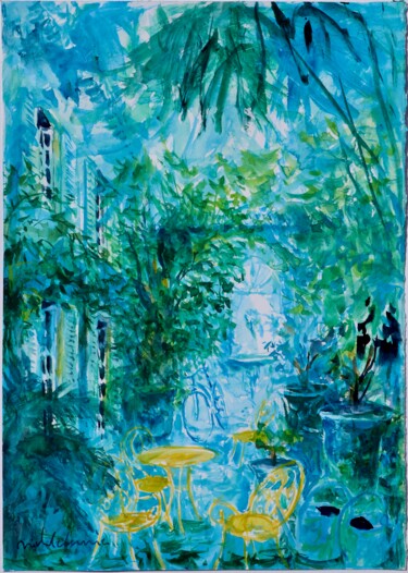 Pintura intitulada "Le jardin et la mai…" por Michel Charrier, Obras de arte originais, Aquarela