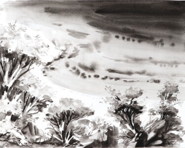 Ζωγραφική με τίτλο "La mer, le rivage à…" από Michel Charrier, Αυθεντικά έργα τέχνης, Ακουαρέλα