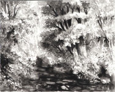 Pintura titulada "La forêt de la rive…" por Michel Charrier, Obra de arte original, Témpera Montado en Bastidor de camilla d…