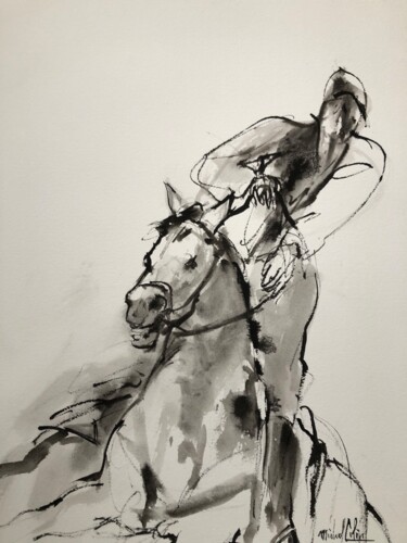 Dessin intitulée "le cavalier" par Michel Colin, Œuvre d'art originale, Encre