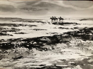 Dessin intitulée "les cavaliers sur l…" par Michel Colin, Œuvre d'art originale, Encre