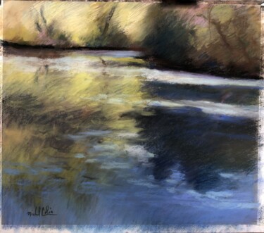 Dessin intitulée "la rive de l'étang" par Michel Colin, Œuvre d'art originale, Pastel