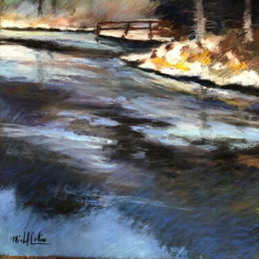 Dessin intitulée "bord de rivière en…" par Michel Colin, Œuvre d'art originale, Pastel