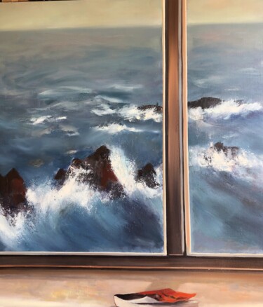 Peinture intitulée "la mer par la fenêt…" par Michel Colin, Œuvre d'art originale, Huile