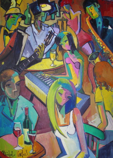 Pittura intitolato "JAZZ CLUB" da Michel Corbel, Opera d'arte originale, Olio