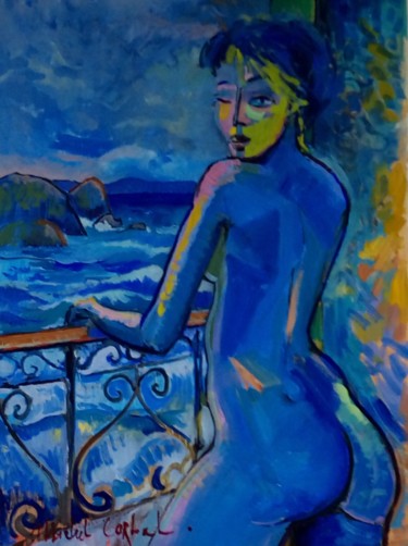 Painting titled "La Belle Bleue" by Michel Corbel, Original Artwork, Oil