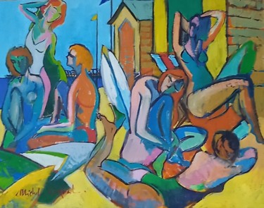Painting titled "Les Surfeuses" by Michel Corbel, Original Artwork, Oil