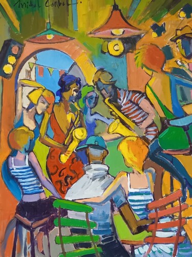 Painting titled "Saxo Jazz" by Michel Corbel, Original Artwork, Oil