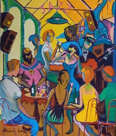 Malerei mit dem Titel "Jazz Sous la Verriè…" von Michel Corbel, Original-Kunstwerk, Öl