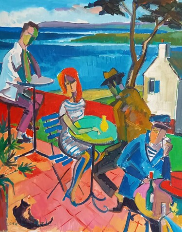 Peinture intitulée "Terrasse de Ty Briz…" par Michel Corbel, Œuvre d'art originale, Huile
