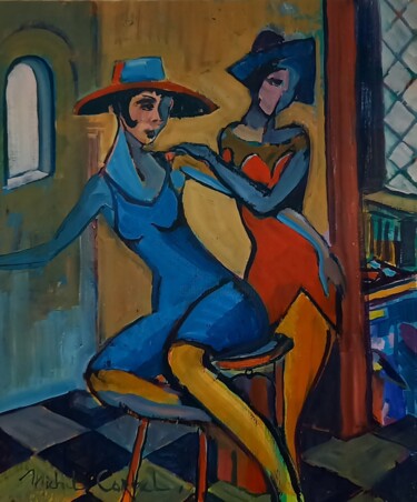 Painting titled "La Costumière" by Michel Corbel, Original Artwork, Oil Mounted on Wood Stretcher frame