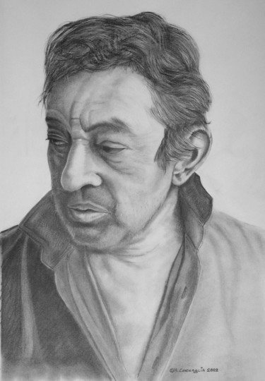 Drawing titled "300 - Gainsbourg" by Le Dessineux, Original Artwork, Graphite