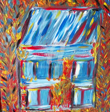 Painting titled "La maison bleue" by Tomy, Original Artwork, Acrylic