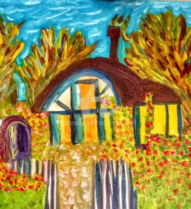 Peinture intitulée "La maison fleuris" par Tomy, Œuvre d'art originale, Huile