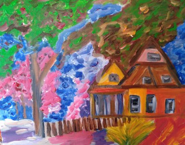 Malerei mit dem Titel "La maison enchanté" von Tomy, Original-Kunstwerk, Acryl