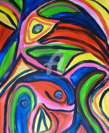 Pintura titulada "Le poisson" por Tomy, Obra de arte original, Acrílico Montado en Bastidor de camilla de madera