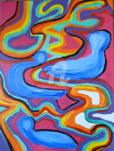 Painting titled "Fluide" by Tomy, Original Artwork, Acrylic Mounted on Wood Stretcher frame