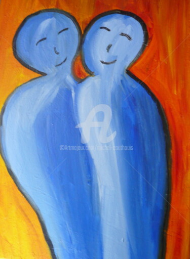 Painting titled "Le couple" by Tomy, Original Artwork, Oil Mounted on Wood Stretcher frame