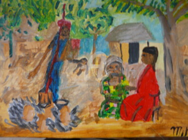 Painting titled "Village africain" by Tomy, Original Artwork