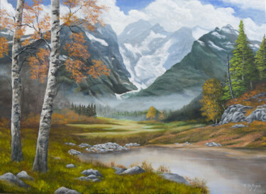 Painting titled "En montagne" by Michel De Ruyck, Original Artwork, Oil