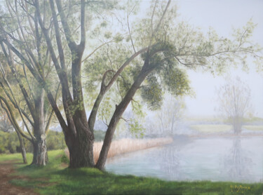 Картина под названием "Matinée brumeuse su…" - Michel De Ruyck, Подлинное произведение искусства, Масло Установлен на Деревя…