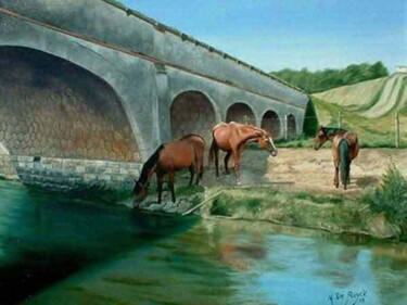 Painting titled "les chevaux du val…" by Michel De Ruyck, Original Artwork, Oil