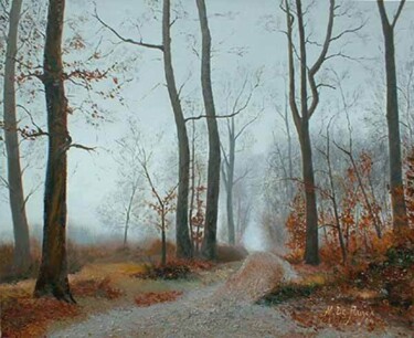 Peinture intitulée "chemin forestier" par Michel De Ruyck, Œuvre d'art originale, Huile Monté sur Châssis en bois