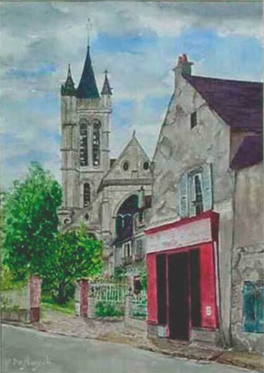 Painting titled "eglise du vieux Gou…" by Michel De Ruyck, Original Artwork, Watercolor