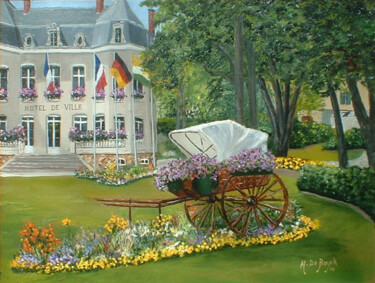 Painting titled "La cariole fleurie…" by Michel De Ruyck, Original Artwork