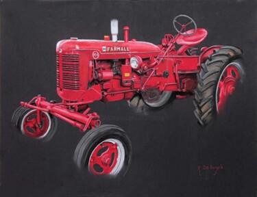 Peinture intitulée "Tracteur Farmall" par Michel De Ruyck, Œuvre d'art originale, Pastel Monté sur Carton